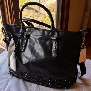 Badgley Mishka Black Leather Tote with Adj Strap, NWT